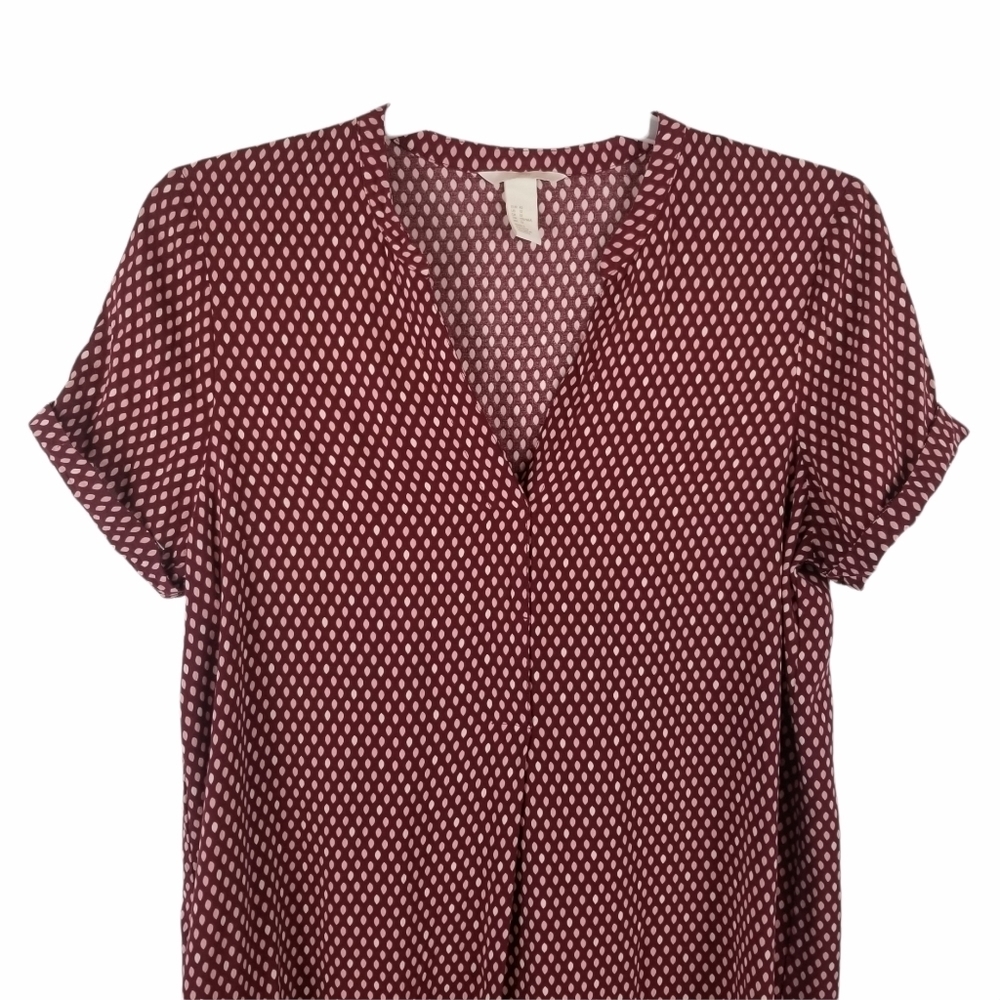 H&M BURGANDY AND CREAM TUNIC/DRESS TOP. SIZE 12.